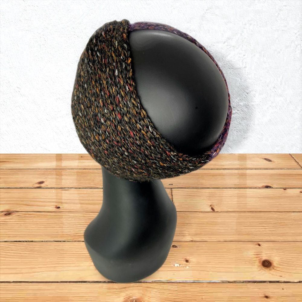 Handmade Cotton Alpaca Tweed Knit Twist Ear Warmers Purple Iris & Black Charcoal - Picture 7 of 10